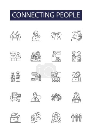 Illustration for Connecting people line vector icons and signs. Communicate, Link, Bond, Unite, Join, Ally, Interface, Relate vector outline illustration set - Royalty Free Image