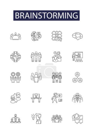 Illustration for Brainstorming line vector icons and signs. Creativity, Thinking, Innovation, Generate, Imagine, Invent, Problem-Solve,Conceptualize vector outline illustration set - Royalty Free Image