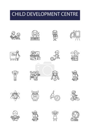 Illustration for Child development centre line vector icons and signs. Development, Centre, Nursery, Preschool, Education, Learning, Early, Cognitive vector outline illustration set - Royalty Free Image