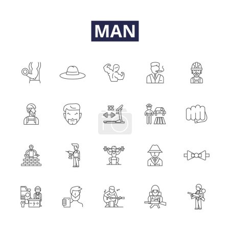 Illustration for Man line vector icons and signs. Human, Gentleman, Person, Being, Patriarch, Bachelor, Hominid, Adult vector outline illustration set - Royalty Free Image