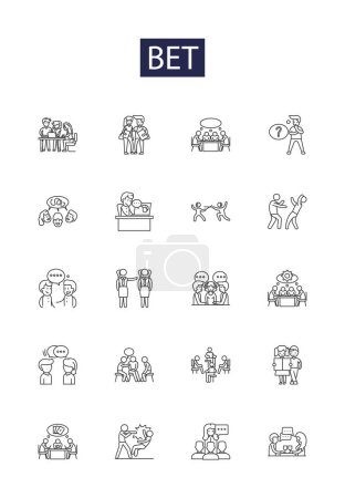 Illustration for Bet line vector icons and signs. Risk, Wager, Ante, Stake, Lay, Punt, Play, Ford vector outline illustration set - Royalty Free Image