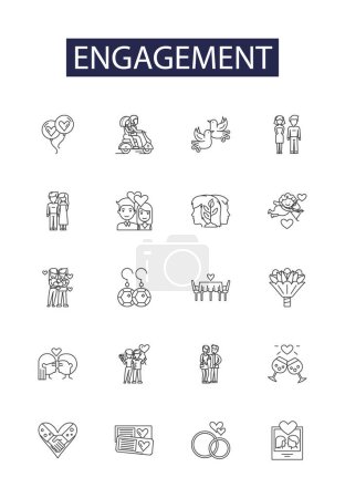 Illustration for Engagement line vector icons and signs. Commitment, Interaction, Resonance, Ceremony, Fascination, Cooperation, Cooperation, Concord vector outline illustration set - Royalty Free Image