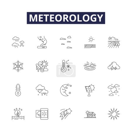 Ilustración de Meteorología línea vectorial iconos y signos. Clima, Meteorología, Clima, Nubes, Evaporación, Precipitación, Aire, Conjunto de ilustración de contorno de vector de viento - Imagen libre de derechos