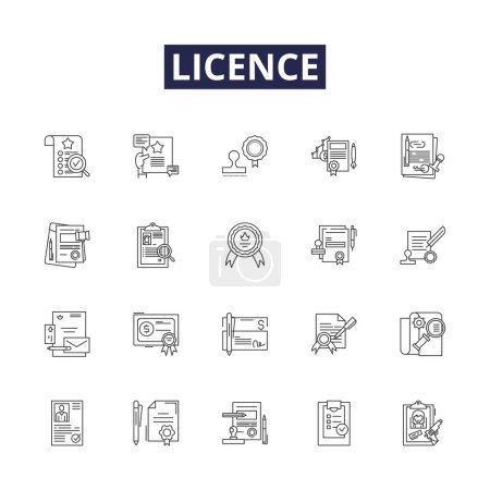 Illustration for Licence line vector icons and signs. Authorization, Registration, Accord, Credential, Concession, Certificate, Vacation, Freedom vector outline illustration set - Royalty Free Image