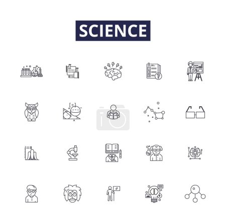 Illustration for Science line vector icons and signs. Chemistry, Physics, Biology, Astronomy, Technology, Mathematics, Nature, Experiment vector outline illustration set - Royalty Free Image