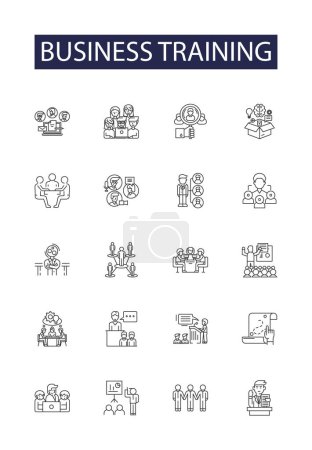Illustration for Business training line vector icons and signs. Training, Courses, Coaching, Management, Strategy, Planning, Innovation, Leadership vector outline illustration set - Royalty Free Image