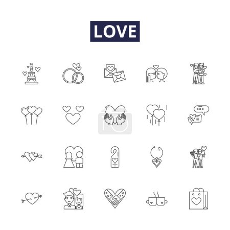 Illustration for Love line vector icons and signs. bond, passion, devotion, care, tenderness, respect, emotion, fondness vector outline illustration set - Royalty Free Image