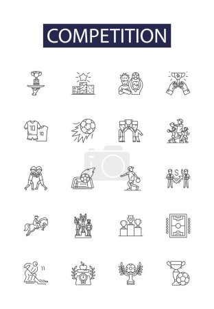 Illustration for Competition line vector icons and signs. Rivalry, Contestant, Bout, Struggle, Competition, Bout, Challenge, Opponent vector outline illustration set - Royalty Free Image