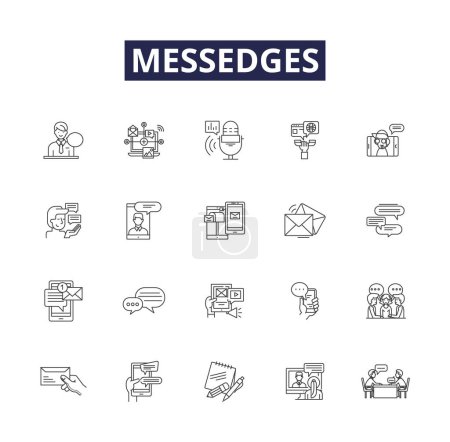 Illustration for Messedges line vector icons and signs. Messing, Messed, Texting, Texts, Text, Miscommunication, Misunderstand, Misinterpret vector outline illustration set - Royalty Free Image