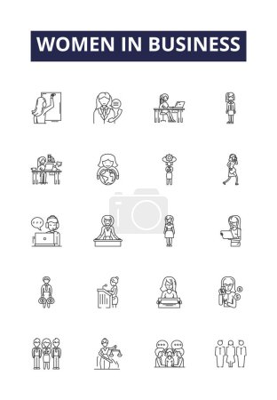 Illustration for Women in business line vector icons and signs. Entrepreneurs, Leadership, Professionals, Executives, Founders, Managers, Profession, Career vector outline illustration set - Royalty Free Image