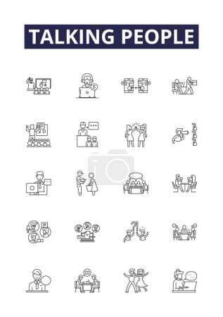 Illustration for Talking people line vector icons and signs. Chatting, Interacting, Chatting, Yacking, Dialoguing, Debating, Discoursing, Interlocuting vector outline illustration set - Royalty Free Image