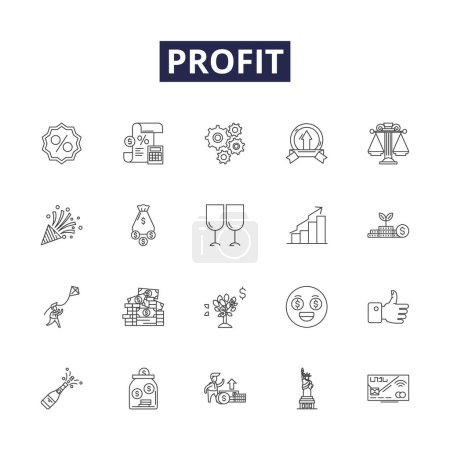 Illustration for Profit line vector icons and signs. Return, Revenue, Yield, Funds, Profits, Rewards, Earnings, Benefit vector outline illustration set - Royalty Free Image