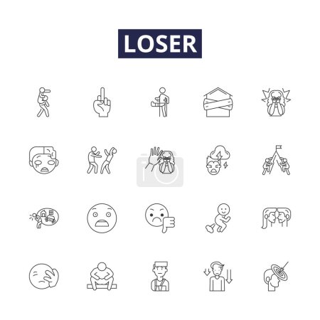 Illustration for Loser line vector icons and signs. Unsuccessful, Inadequate, Impoverished, Disadvantaged, Fruitless, Disjointed, Humiliated, Trounced vector outline illustration set - Royalty Free Image