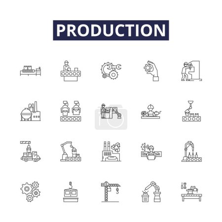 Illustration for Production line vector icons and signs. , Processing, , Output, , Fabrication, ,Making vector outline illustration set - Royalty Free Image