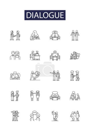 Illustration for Dialogue line vector icons and signs. Talk, Communicate, Negotiate, Interact, Exchange, Argue, Discuss, Parley vector outline illustration set - Royalty Free Image