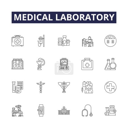 Illustration for Medical laboratory line vector icons and signs. Laboratory, Diagnostics, Testing, Pathology, Labs, Analysis, Research, Microbiology vector outline illustration set - Royalty Free Image