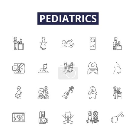 Illustration for Pediatrics line vector icons and signs. Childhood, Infant, Toddler, Neonatal, Children, Disease, Doctor, Health vector outline illustration set - Royalty Free Image
