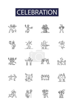 Illustration for Celebration line vector icons and signs. Fiesta, Carnival, Festival, Gala, Bash, Reunion, Jubilee, Ceremony vector outline illustration set - Royalty Free Image