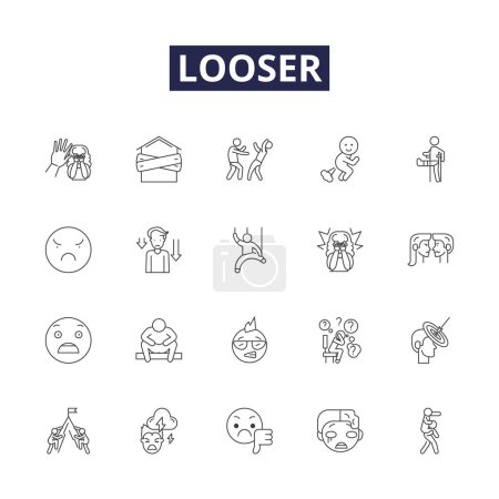 Illustration for Looser line vector icons and signs. Unsuccessful, Weak, Beaten, Losing, Worst, , Inferior, Tolerant vector outline illustration set - Royalty Free Image