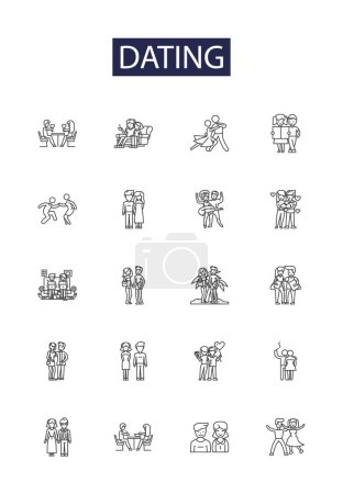 Illustration for Dating line vector icons and signs. Romance, Meet, Matchmaking, Flirt, Courtship, Connect, Intimacy, Bonding vector outline illustration set - Royalty Free Image