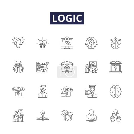 Illustration for Logic line vector icons and signs. Reason, Deduction, Inference, Induction, Rationality, Consistency, Analysis, Validity vector outline illustration set - Royalty Free Image