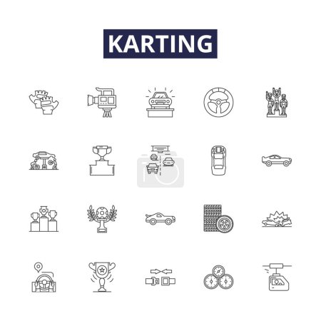 Illustration for Karting line vector icons and signs. Racing, Kart, Track, Fast, Fun, Motorsports, Slick, Steering vector outline illustration set - Royalty Free Image