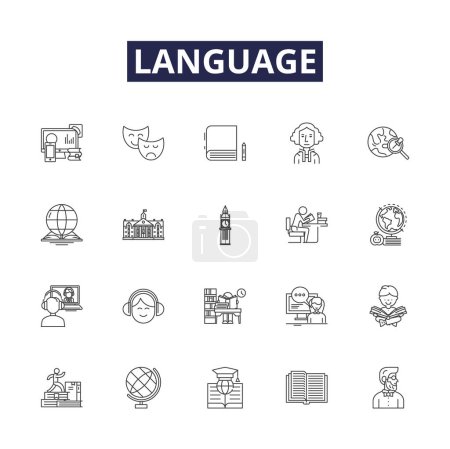 Illustration for Language line vector icons and signs. Language, Verbal, Vocabulary, Dialect, Lingual, Grammar, Semantics, Communication vector outline illustration set - Royalty Free Image