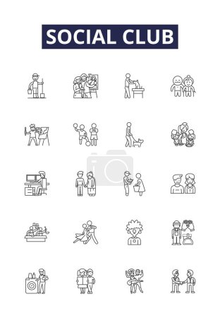 Illustration for Social club line vector icons and signs. society, fellowship, organization, collective, gathering, assembly, clique, coterie vector outline illustration set - Royalty Free Image