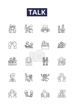Illustration for Talk line vector icons and signs. Converse, Discourse, Debate, Dialog, Prate, Clack, Confab, Colloquy vector outline illustration set - Royalty Free Image