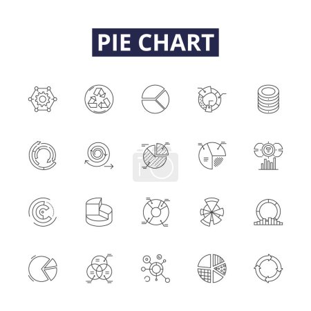 Illustration for Pie chart line vector icons and signs. Chart, Graph, Diagram, Circle, Fraction, Sector, Area, Bar vector outline illustration set - Royalty Free Image