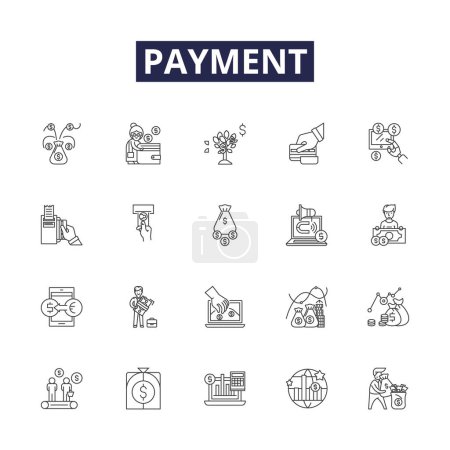 Illustration for Payment line vector icons and signs. Remittance, Purchase, Tender, Return, Remit, Charge, Settlement,Handover vector outline illustration set - Royalty Free Image