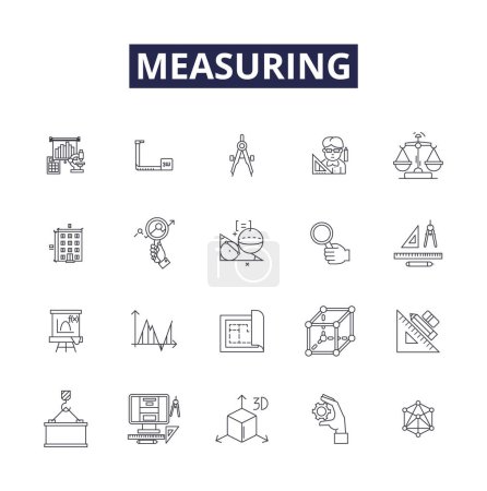 Illustration for Measuring line vector icons and signs. Evaluating, Metering, Quantifying, Calculating, Estimating, Judging, Assessing, Marking vector outline illustration set - Royalty Free Image