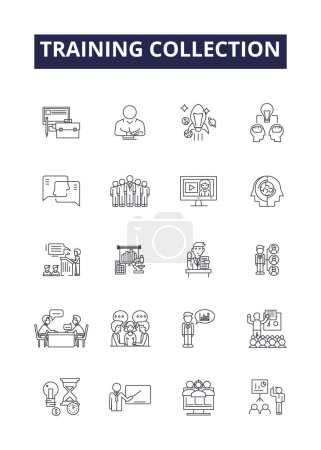 Illustration for Training collection line vector icons and signs. Courses, Sessions, Programmes, Classes, Curriculum, Tutorials, Workshops, Instruction vector outline illustration set - Royalty Free Image