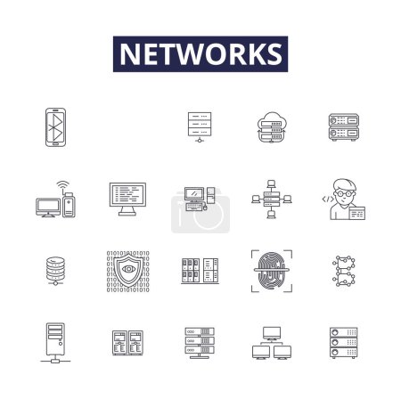 Illustration for Networks line vector icons and signs. Connections, Links, Networking, Interconnects, Mesh, Web, Infrastructure, Wireless vector outline illustration set - Royalty Free Image