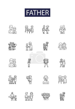 Illustration for Father line vector icons and signs. Dad, Papa, Dadjee, Pops, Patriarch, Forebear, Sire, Old-Man vector outline illustration set - Royalty Free Image