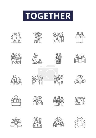 Illustration for Together line vector icons and signs. Unison, Harmonious, Unified, Cooperative, Jointly, Companionable, United, Solidarity vector outline illustration set - Royalty Free Image