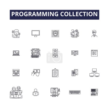 Illustration for Programming collection line vector icons and signs. Collection, Code, Language, Algorithm, Syntax, Logic, Framework, Compile vector outline illustration set - Royalty Free Image