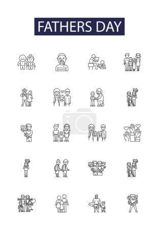 Illustration for Fathers day line vector icons and signs. Day, Father, Gift, Celebrate, Love, Appreciation, Bond, Joy vector outline illustration set - Royalty Free Image
