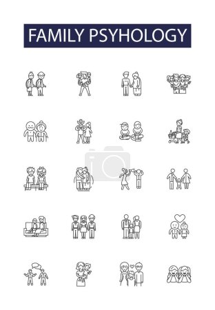 Illustration for Family psyhology line vector icons and signs. family, concept, character, psychologist, mental, sad, depression,girl vector outline illustration set - Royalty Free Image