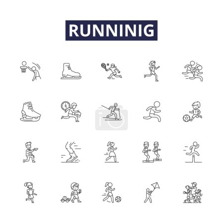 Illustration for Runninig line vector icons and signs. Racing, Sprinting, Pacing, Step-Running, Trekking, Striding, Galloping, Gait-Changing vector outline illustration set - Royalty Free Image