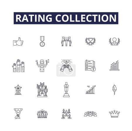 Illustration for Rating collection line vector icons and signs. Collection, Evaluation, Assessments, Results, Grading, Criteria, Feedback, Scores vector outline illustration set - Royalty Free Image