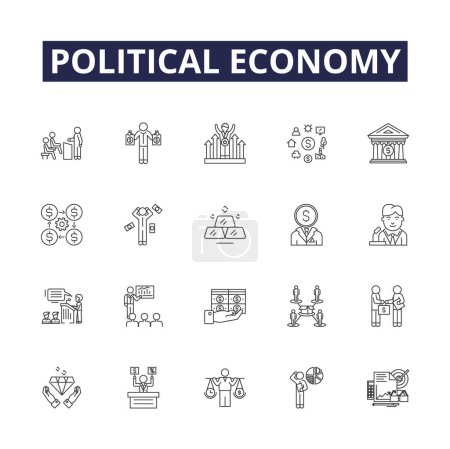 Illustration for Political economy line vector icons and signs. Economy, Society, System, Globalization, Capitalism, Infrastructure, Trade, Development vector outline illustration set - Royalty Free Image