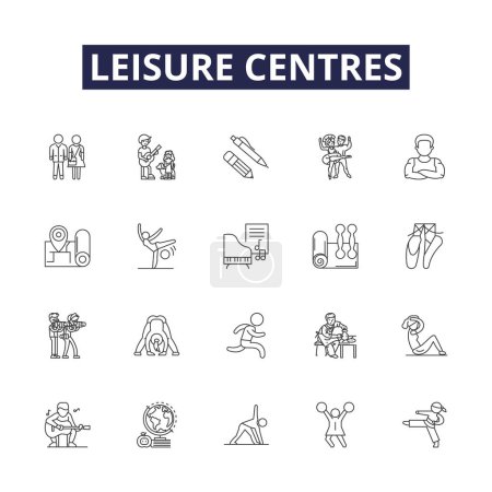 Illustration for Leisure centres line vector icons and signs. centres, recreation, activity, sport, center, club, swimming, gym vector outline illustration set - Royalty Free Image