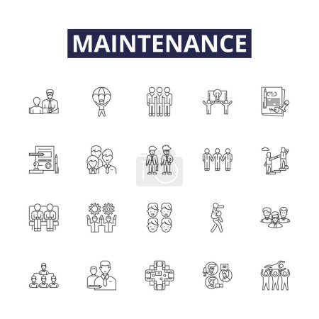Illustration for Maintenance line vector icons and signs. Repairs, Tuning, Service, Checkup, Inspect, Sustaining, Preservation, Overhaul vector outline illustration set - Royalty Free Image