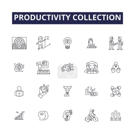 Illustration for Productivity collection line vector icons and signs. Accomplishment, Organization, Results, Productive, Increase, Accumulation, Growth, Creativity vector outline illustration set - Royalty Free Image