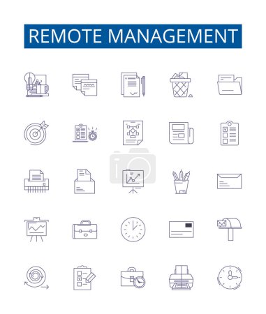 Illustration for Remote management line icons signs set. Design collection of Remote, Management, Control, Access, Monitor, Administration, Audit, Automate outline vector concept illustrations - Royalty Free Image