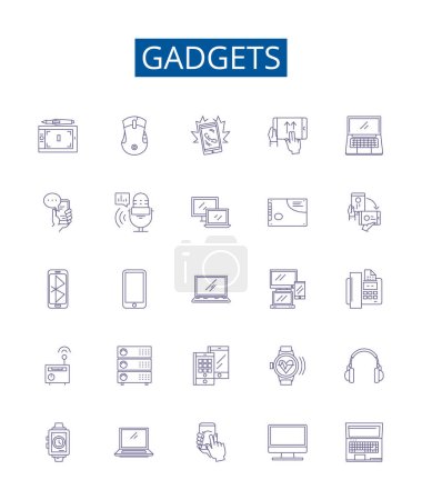 Illustration for Gadgets line icons signs set. Design collection of devices, electronics, appliances, tools, technology, toys, iPhones, computers outline vector concept illustrations - Royalty Free Image
