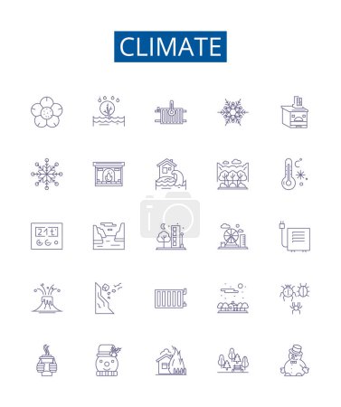 Illustration for Climate line icons signs set. Design collection of Weather, Temperature, Clouds, Humidity, Climate, Rainfall, Climate change, Wind outline vector concept illustrations - Royalty Free Image