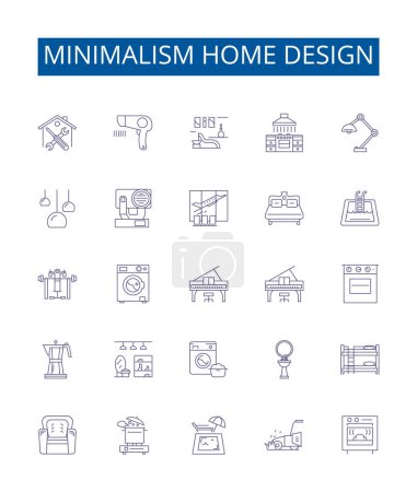 Illustration for Minimalism home design line icons signs set. Design collection of minimal, home, design, modern, simplicity, structure, clean, creative outline vector concept illustrations - Royalty Free Image
