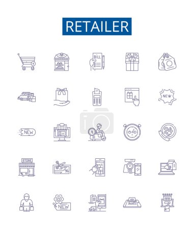 Retailer line icons signs set. Design collection of Merchant, Seller, Outlet, Dealer, Trader, Store, Shop, Boutique outline vector concept illustrations